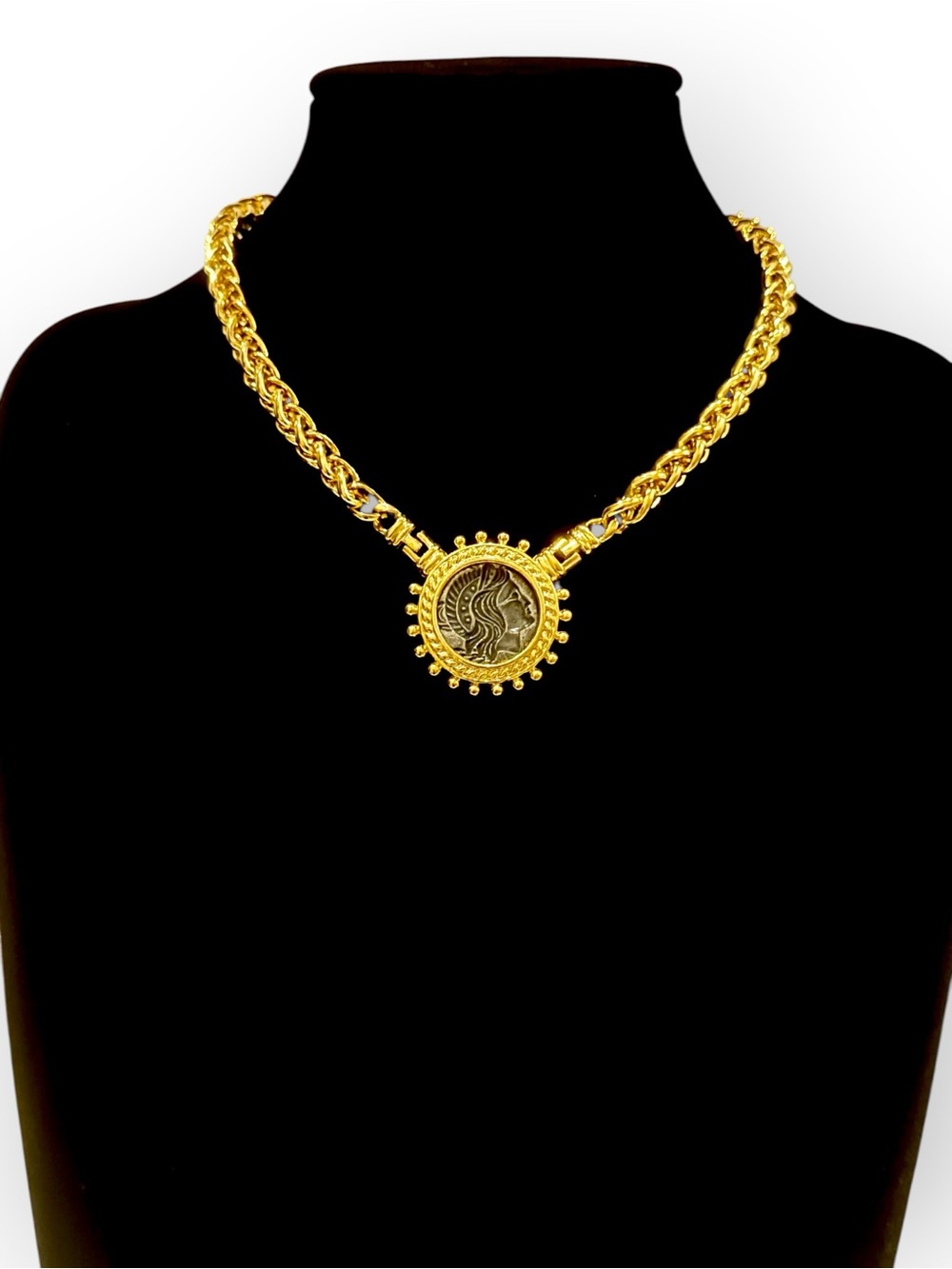 Luxury 2-Tone Coin Collar Necklace NWT | Vintage Roman Cameo Medallion Necklace
